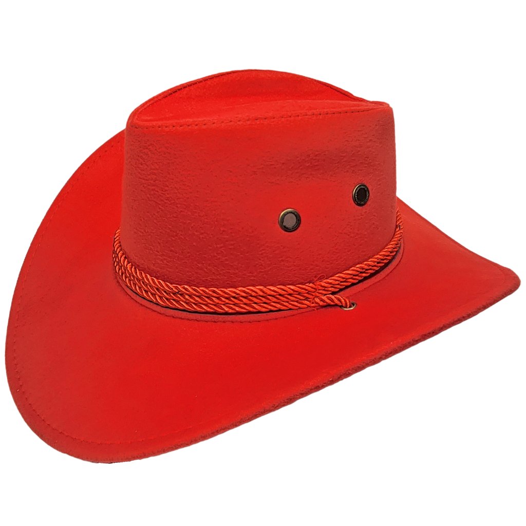 Faux Suede Cowboy Cowgirl Hat With Chin Strap Red